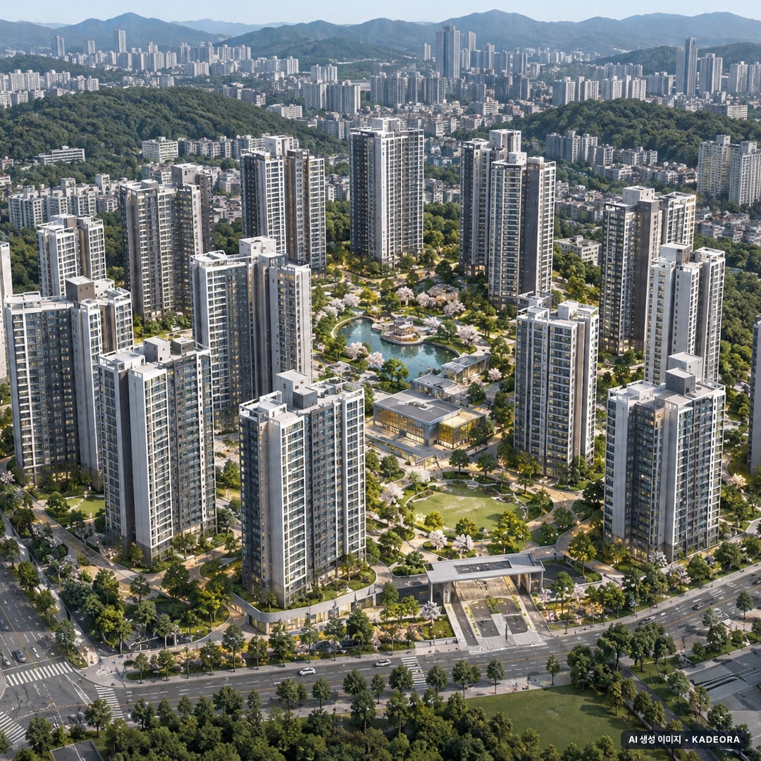 트리븐 센텀 총 1,644세대 기준 AI 상상도(주간 항공) — 실제와 다를 수 있음