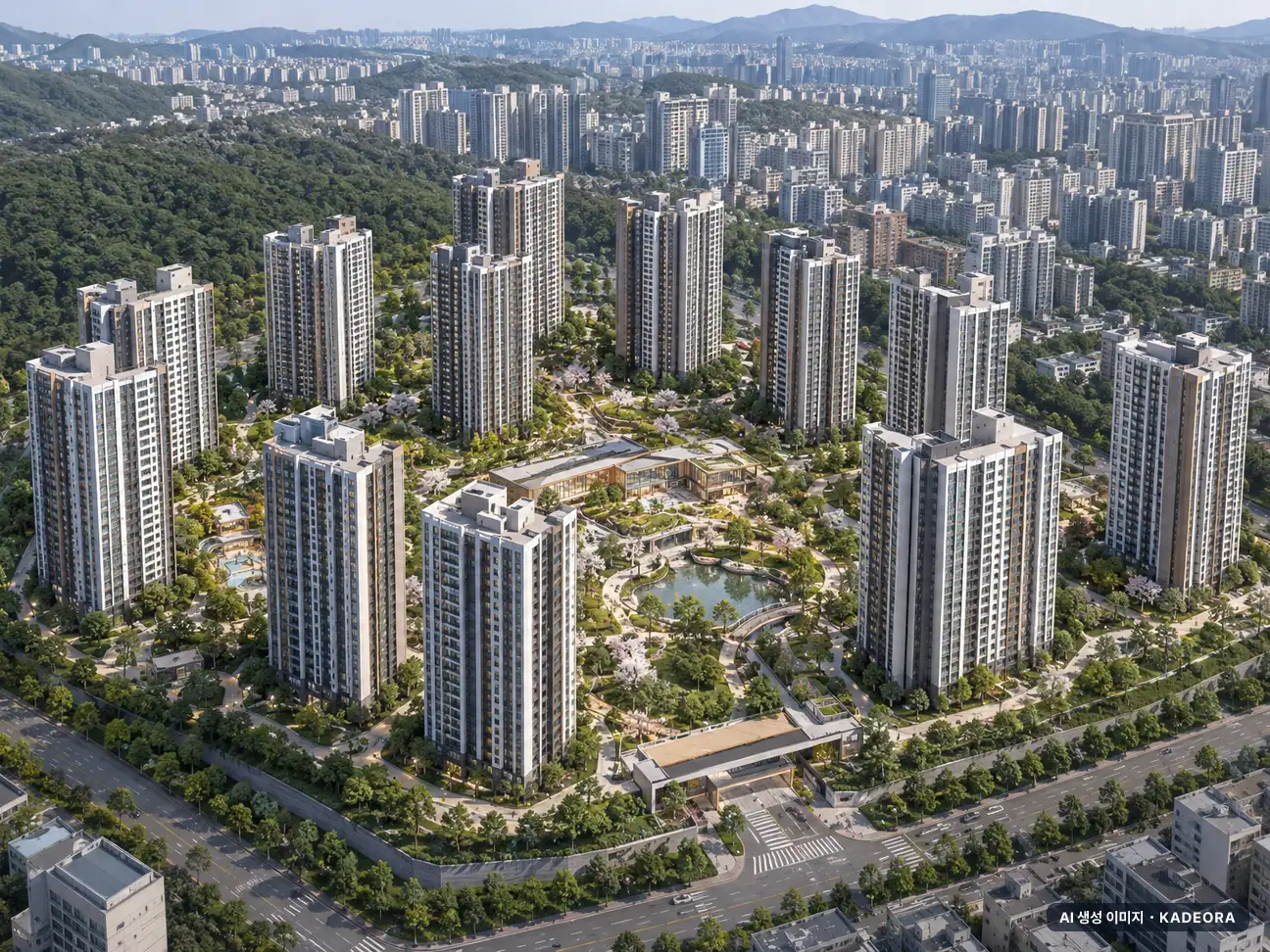 트리븐 센텀 총 1,644세대 기준 AI 상상도(주간 항공) — 실제와 다를 수 있음