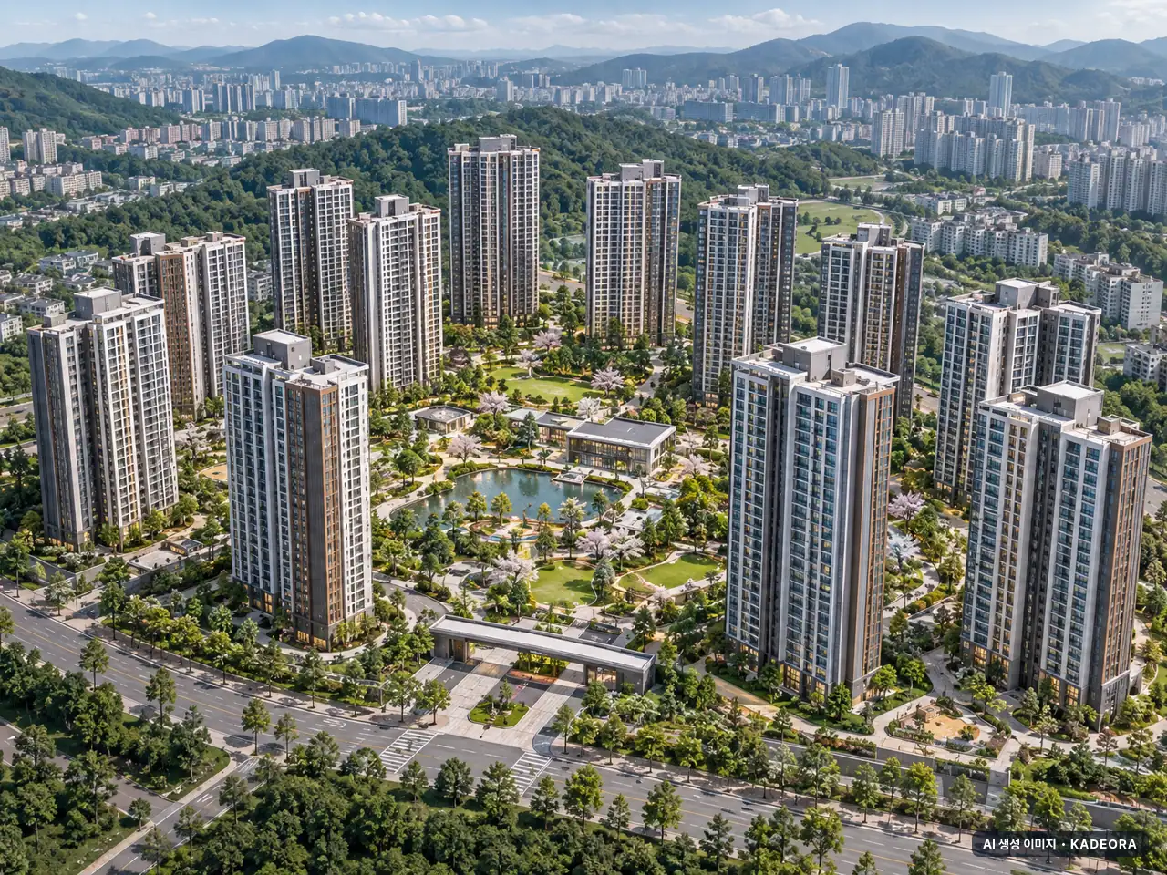 트리븐 센텀 총 1,644세대 기준 AI 상상도(주간 항공) — 실제와 다를 수 있음
