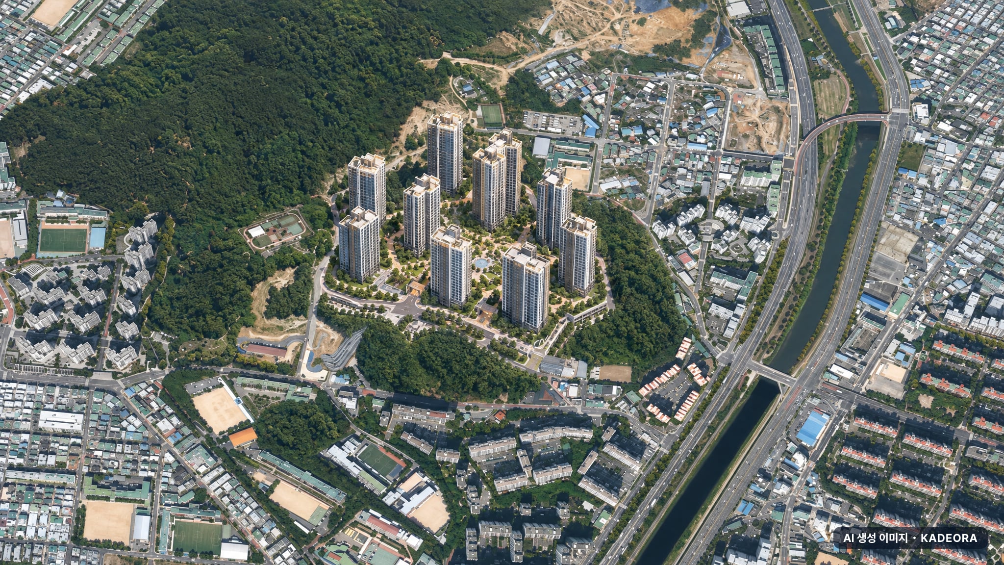 트리븐 센텀 조감도 AI 상상도(주간 항공) — 부산 해운대구 분양 예고 1,644세대