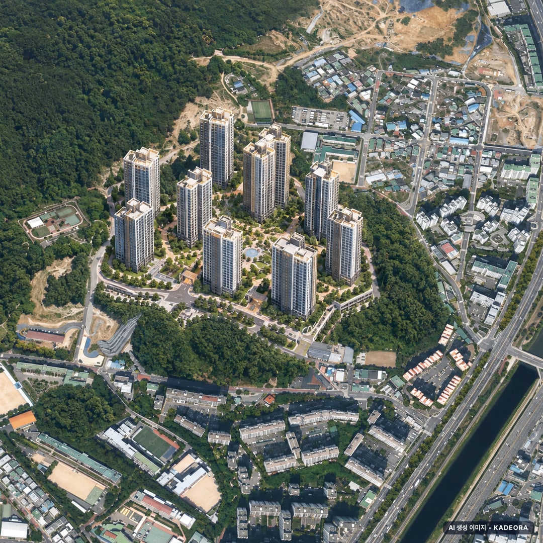트리븐 센텀 조감도 AI 상상도(주간 항공) — 부산 해운대구 분양 예고 1,644세대