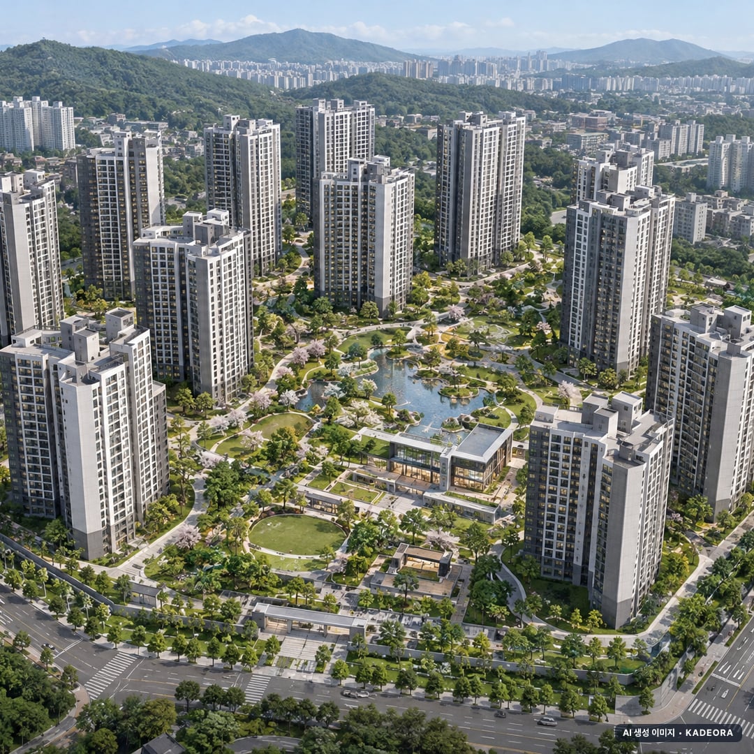 트리븐 센텀 총 1,644세대 기준 AI 상상도(주간 항공) — 실제와 다를 수 있음