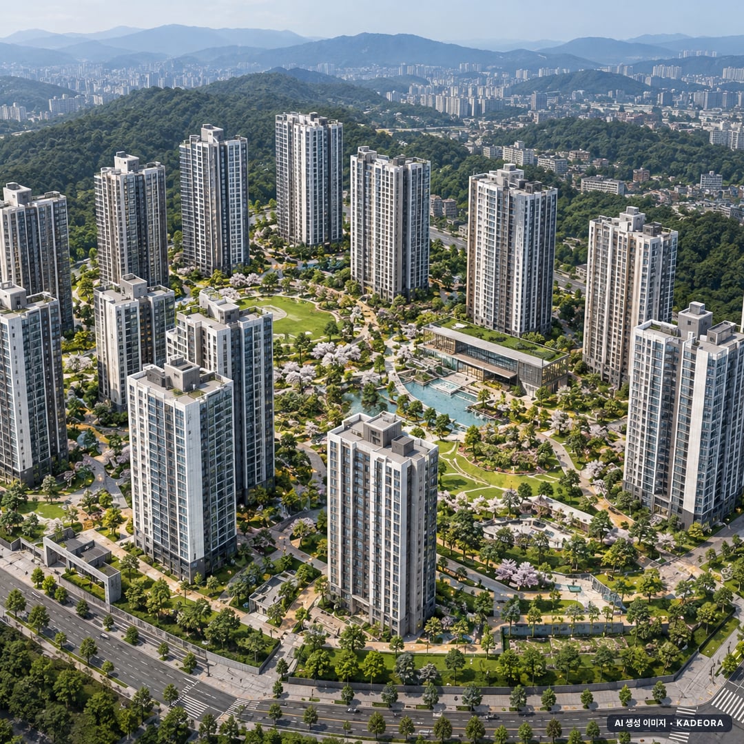 트리븐 센텀 총 1,644세대 기준 AI 상상도(주간 항공) — 실제와 다를 수 있음
