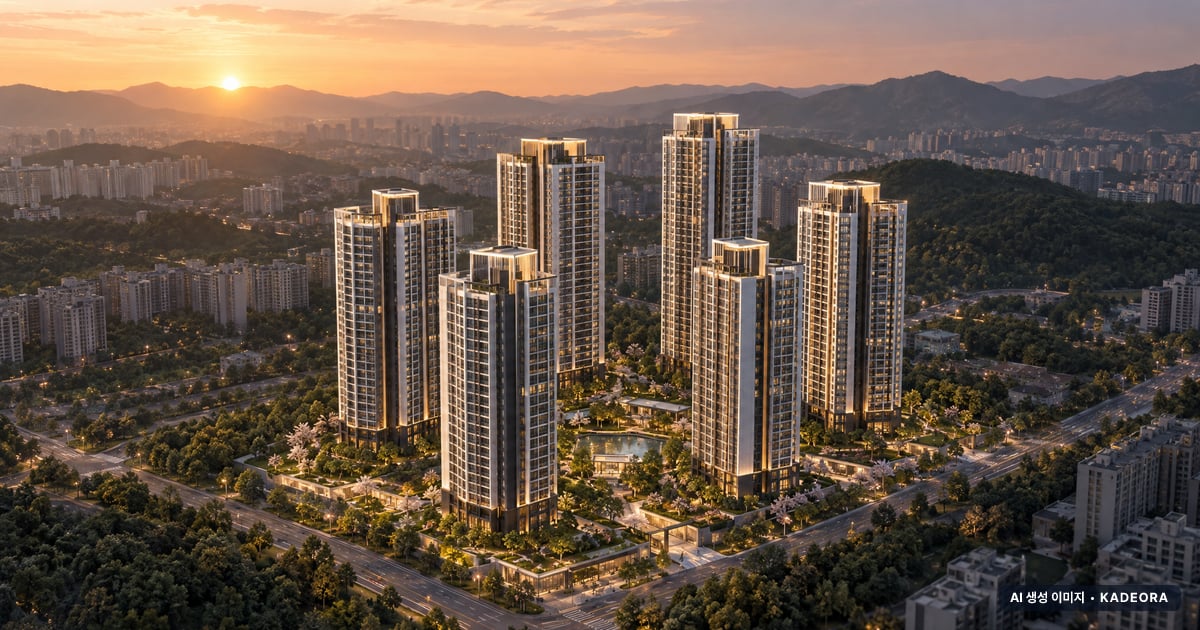 군포대야미 대방 디에트르 시그니처(B3BL) 6개동·총 640세대(이번 568세대 공급) 기준 AI 상상도(노을 항공) — 실제와 다를 수 있음