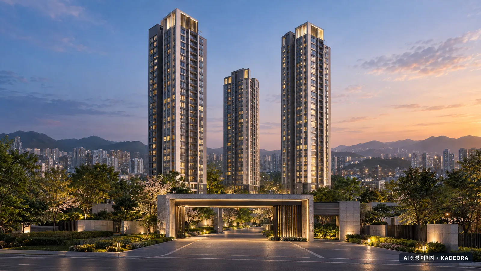 동래 반도 유보라 3개동·최고 42층·총 400세대 기준 AI 상상도(단지 입구) — 실제와 다를 수 있음