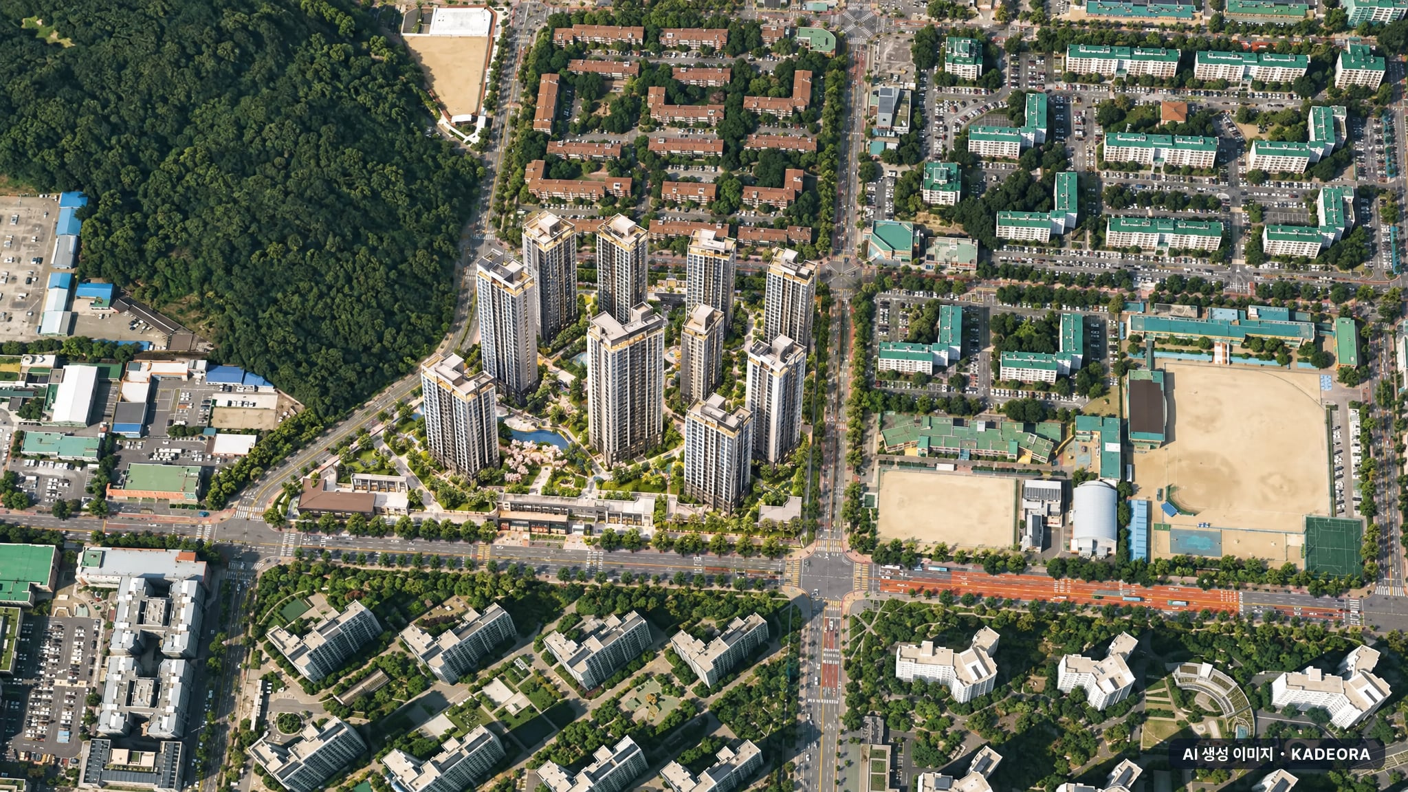 안산시 주공5단지2 조감도 AI 상상도(주간 항공) — 경기 안산시 착공 1,051세대