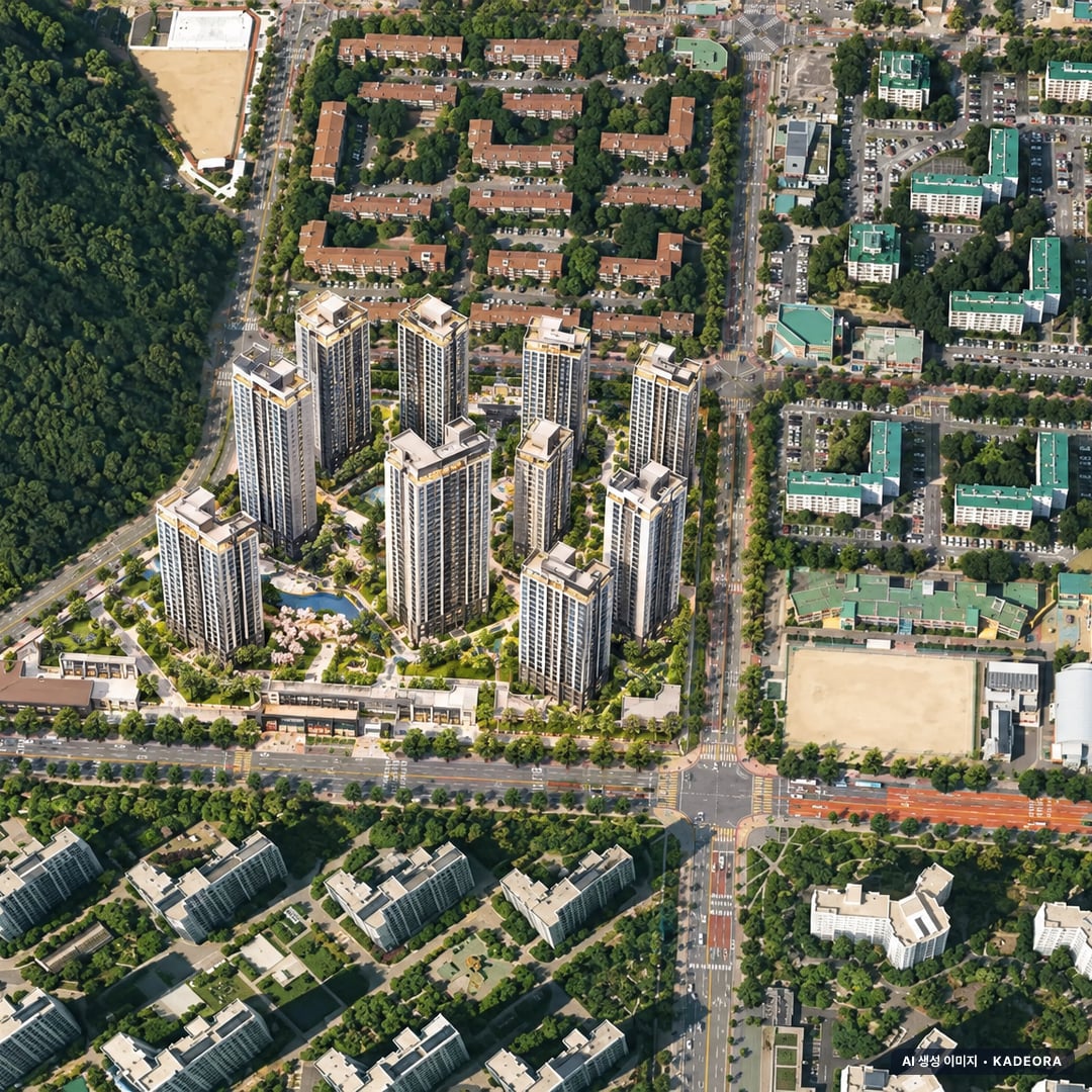 안산시 주공5단지2 조감도 AI 상상도(주간 항공) — 경기 안산시 착공 1,051세대