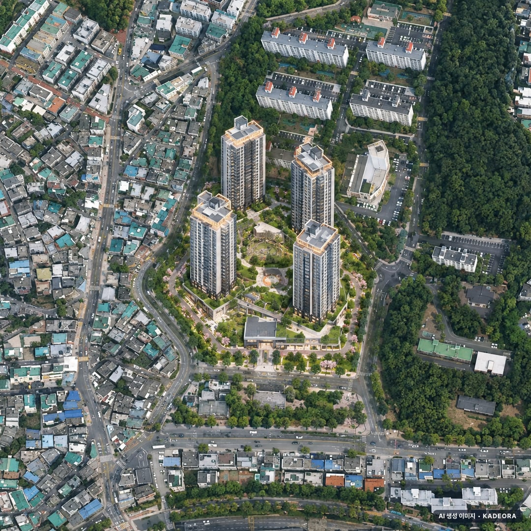 좌동1360번지 공동주택 조감도 AI 상상도(주간 항공) — 부산 해운대구 분양 예고 534세대