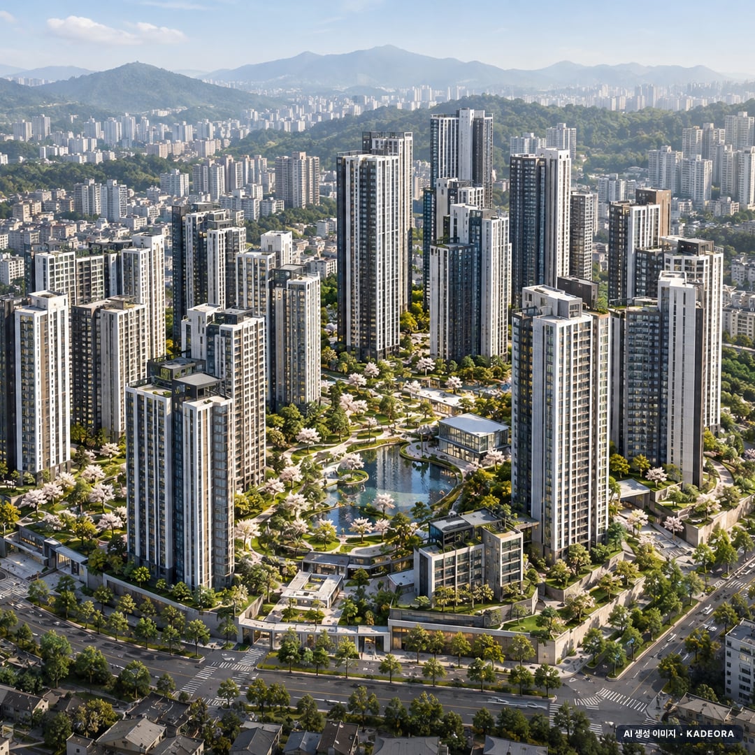경기 안산 고잔동 재건축 조감도 AI 상상도(주간 항공) — 경기 안산시 단원구 사업시행인가 2,900세대