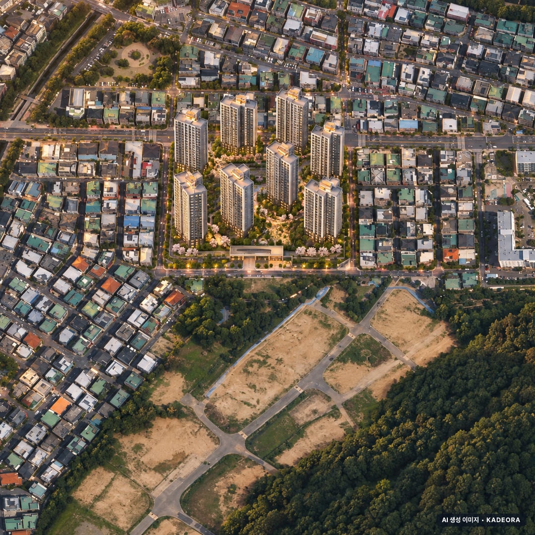 한화포레나 울산무거 단지 전경 AI 상상도(노을 항공) — 울산 남구 착공 816세대