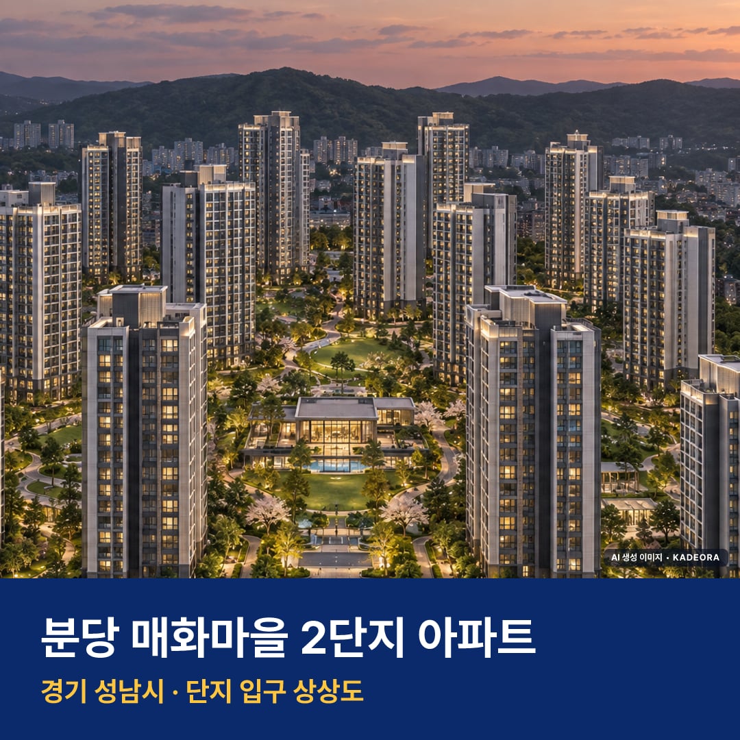 분당 매화마을 2단지 아파트 단지 전경 AI 상상도 — 성남시 야탑동 1,339세대 — AI 생성 상상도 · 실제와 다를 수 있음