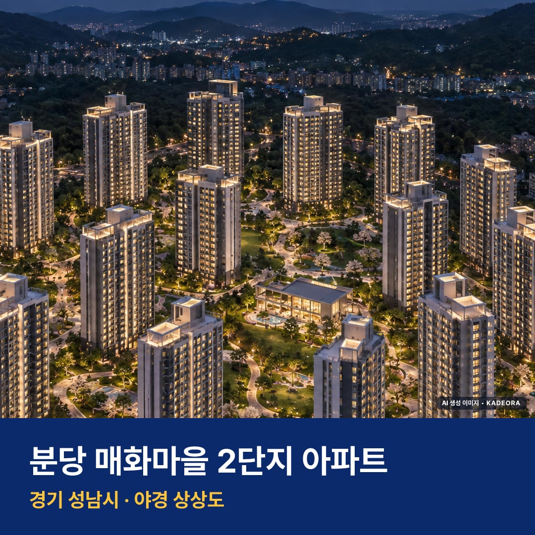 분당 매화마을 2단지 아파트 단지 전경 AI 상상도 — 성남시 야탑동 1,339세대 — AI 생성 상상도 · 실제와 다를 수 있음