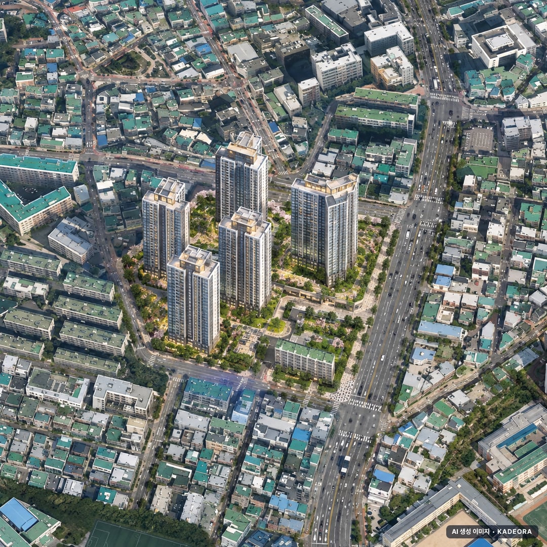 부산 사하구 괴정6 재개발 조감도 AI 상상도(주간 항공) — 부산 사하구 조합설립 692세대
