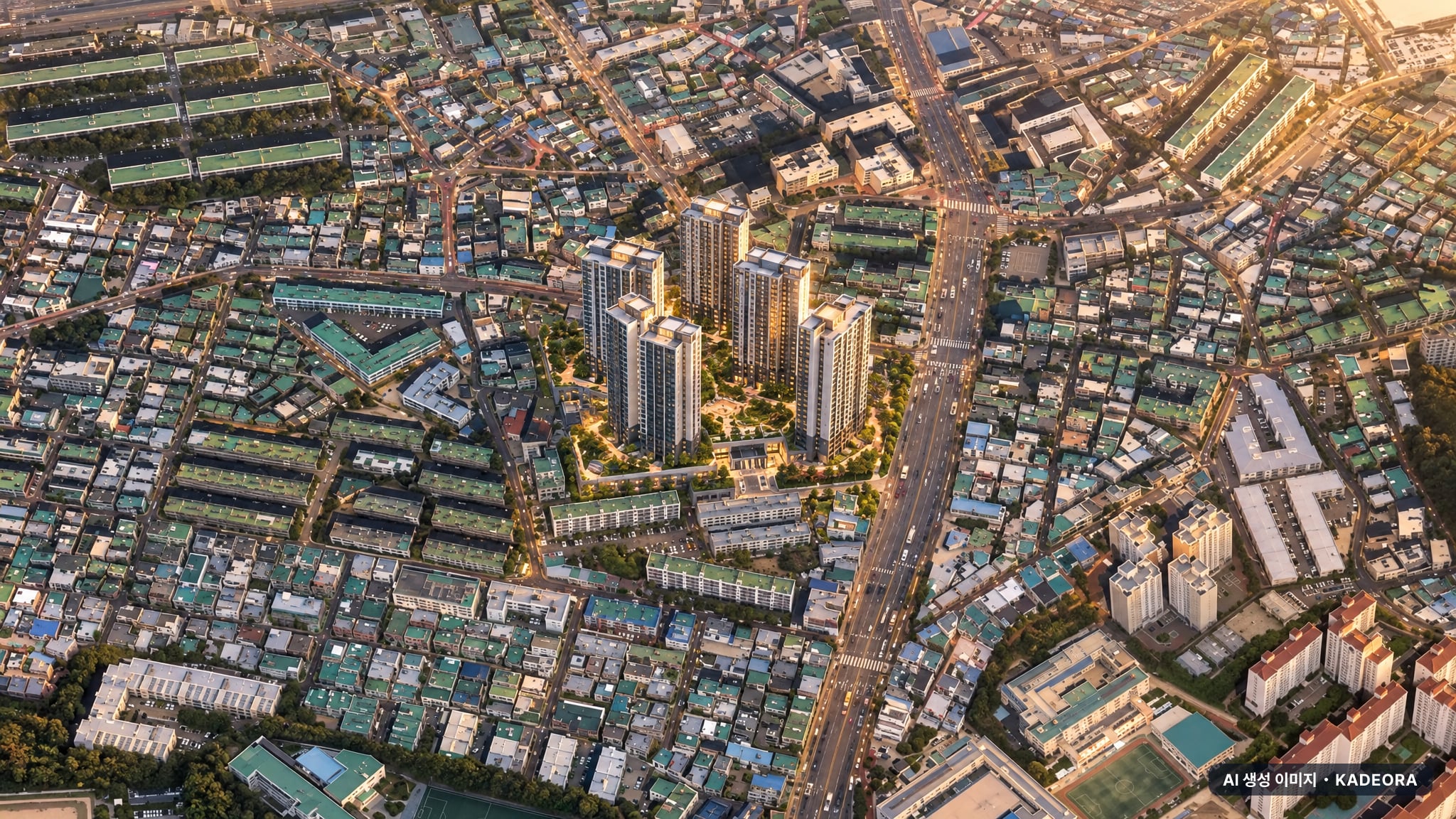 부산 사하구 괴정6 재개발 조감도 AI 상상도(노을 항공) — 부산 사하구 조합설립 692세대
