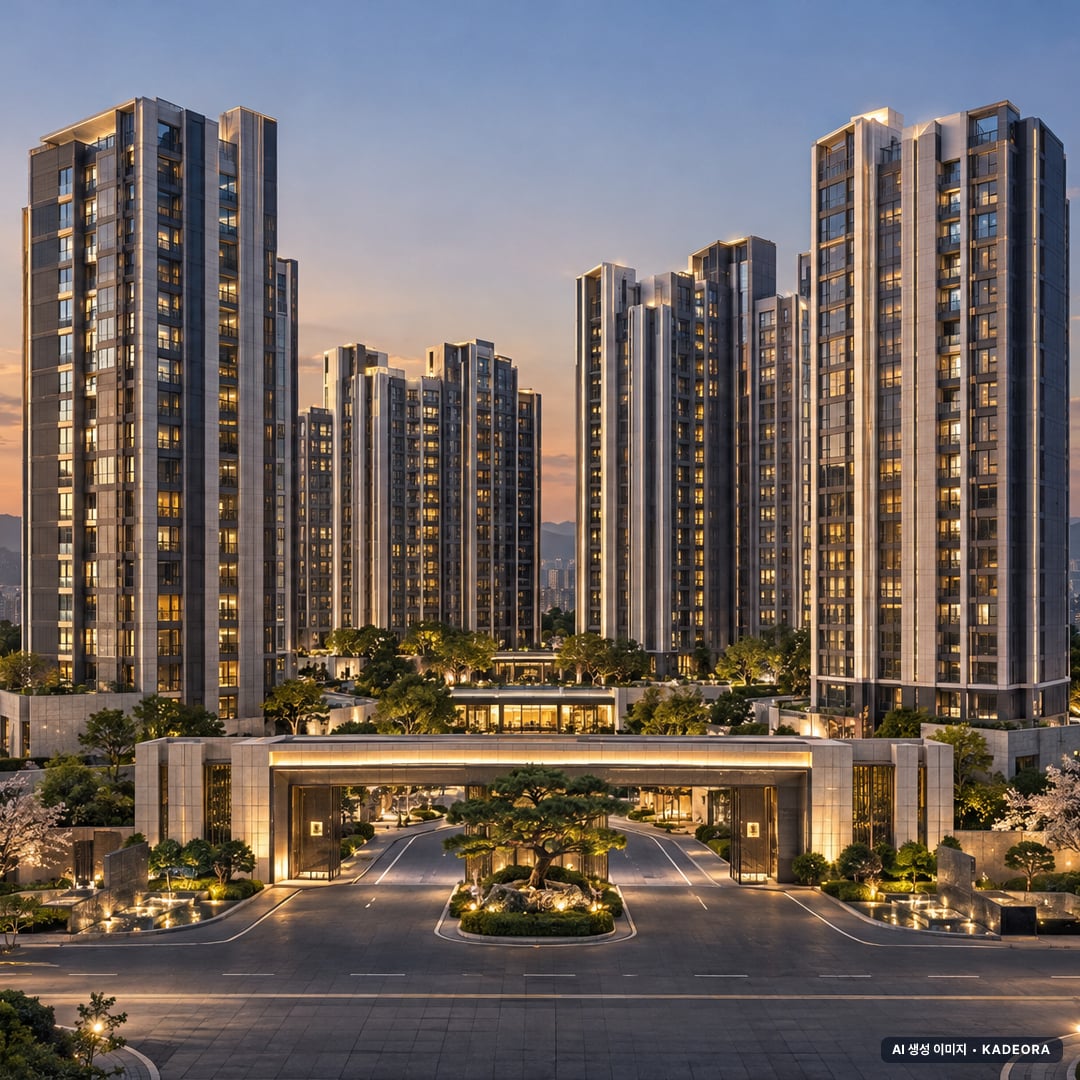 더샵 리오몬트 단지 전경 AI 상상도(단지 입구) — 부산 사상구 착공 1,305세대