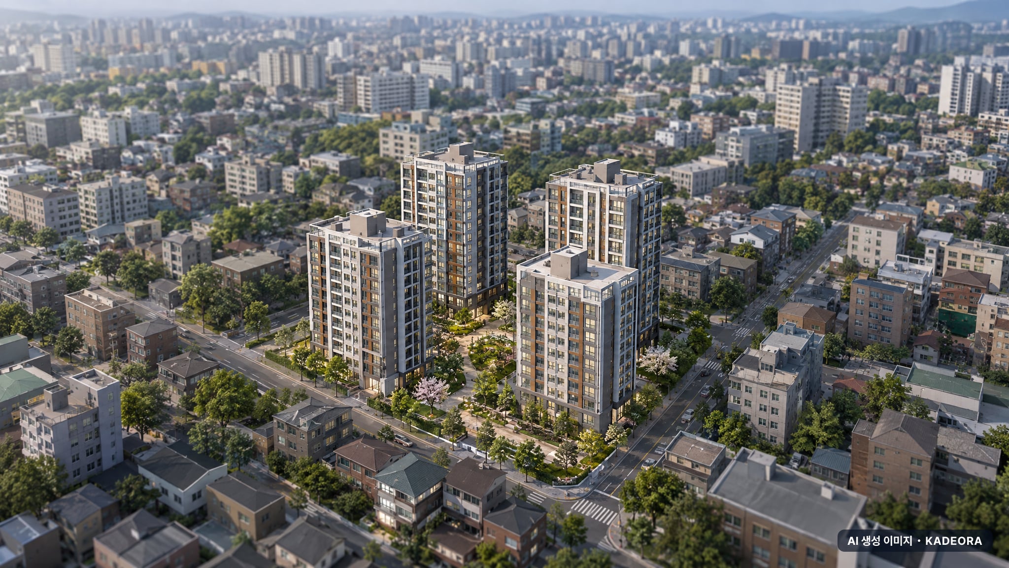 원종 휴먼빌 클라츠 4개동·최고 15층·총 255세대 기준 AI 상상도(주간 항공) — 실제와 다를 수 있음