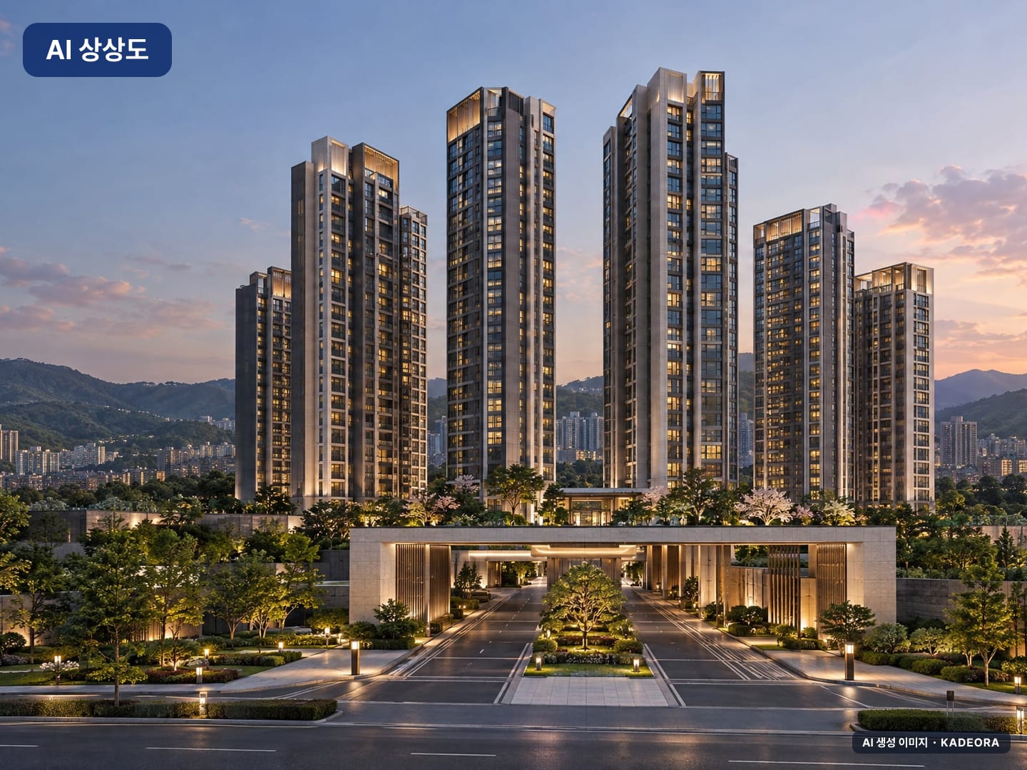 힐스테이트 더샵 상생공원 1단지 단지 전경 AI 상상도(단지 입구) — 경북 포항시 착공 999세대