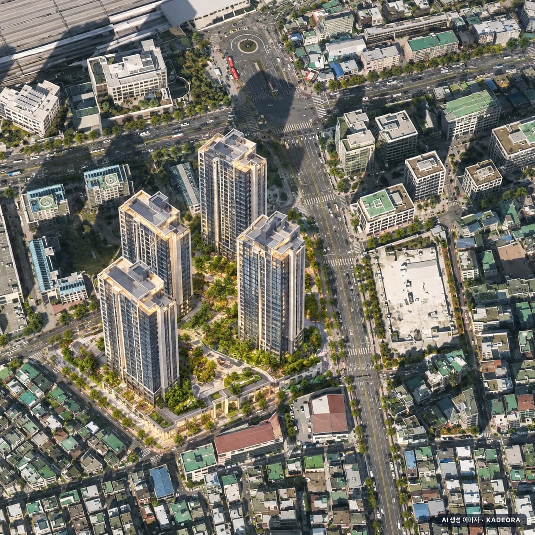 상봉 센트럴 아이파크 단지 전경 AI 상상도(주간 항공) — 서울 중랑구 착공 242세대