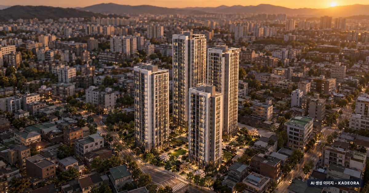 상봉 센트럴 아이파크 4개동·최고 28층·총 254세대(이번 242세대 공급) 기준 AI 상상도(노을 항공) — 실제와 다를 수 있음