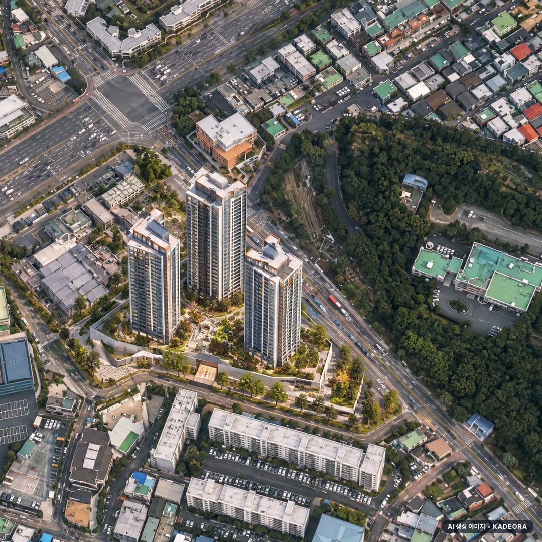 더샵 시에르네(조합원 취소분) 단지 전경 AI 상상도(주간 항공) — 울산 중구 착공 36세대