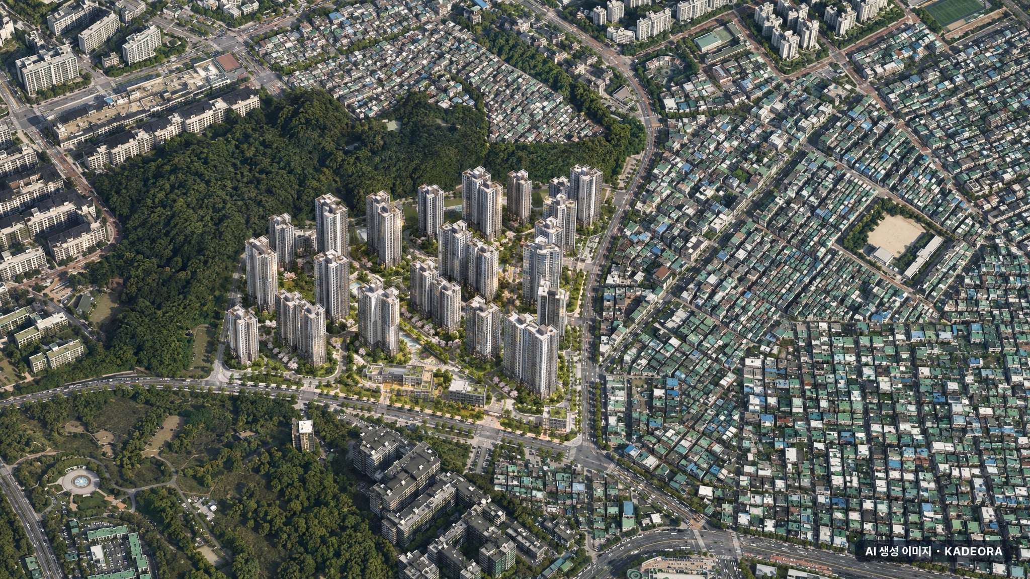 성남시 상대원2 단지 전경 AI 상상도(주간 항공) — 경기 성남시 관리처분인가 4,470세대