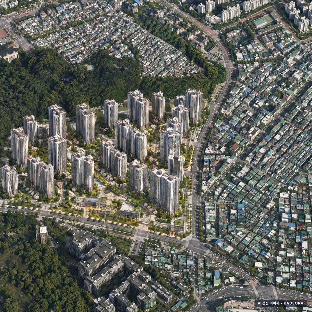 성남시 상대원2 조감도 AI 상상도(주간 항공) — 경기 성남시 관리처분인가 4,470세대