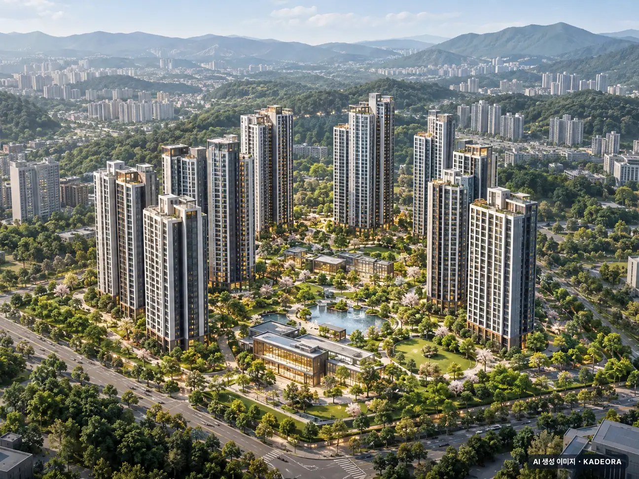 더샵 천안 라크원 이번 1,290세대 공급 기준 AI 상상도 — 실제와 다를 수 있음 더샵 천안 라크원 이번 1,290세대 공급 기준 AI 상상도(주간 항공) — 실제와 다를 수 있음