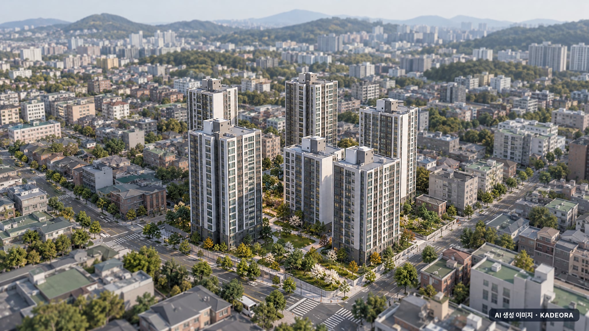 원주 모아엘가 그랑데 6개동·최고 20층·총 353세대(이번 281세대 공급) 기준 AI 상상도(주간 항공) — 실제와 다를 수 있음