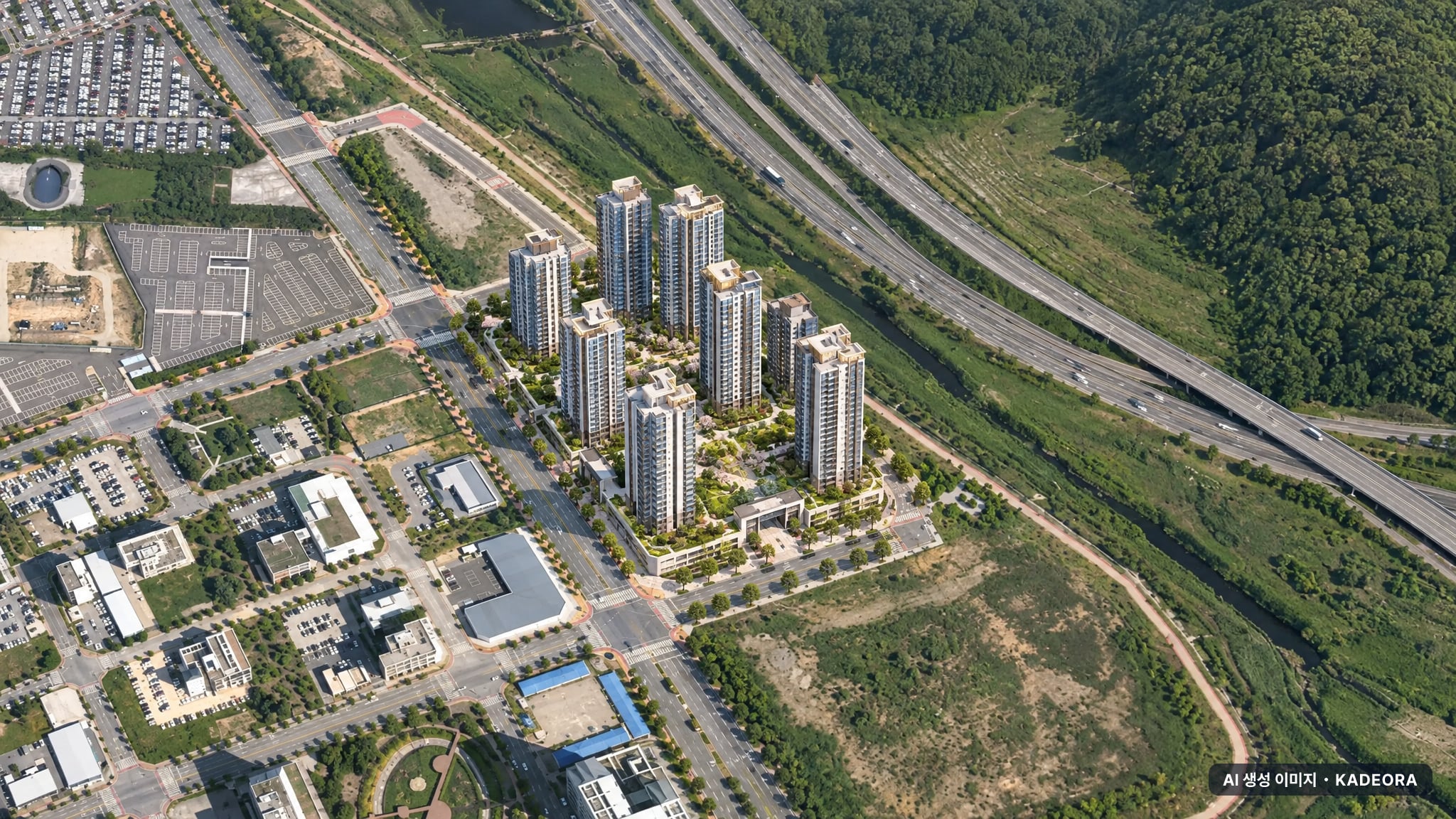 울산역 KTX 역세권 힐스테이트 조감도 AI 상상도(주간 항공) — 울산 울주군 분양 예고