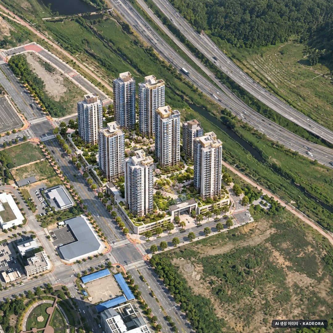 울산역 KTX 역세권 힐스테이트 조감도 AI 상상도(주간 항공) — 울산 울주군 분양 예고