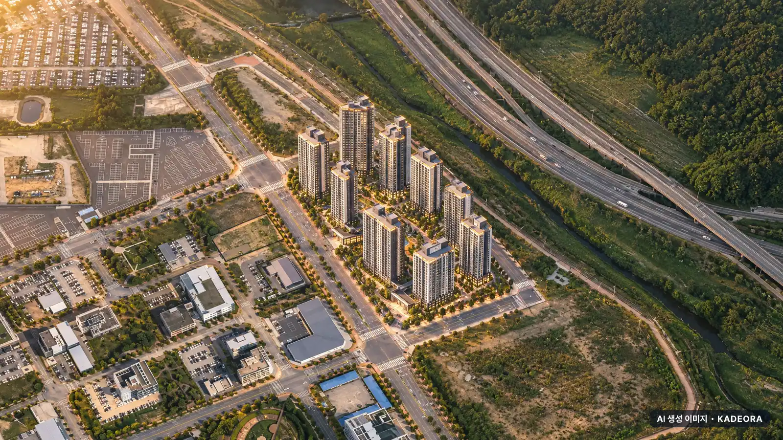 울산역 KTX 역세권 힐스테이트 단지 전경 AI 상상도(저녁) — 울주군 아파트 분양