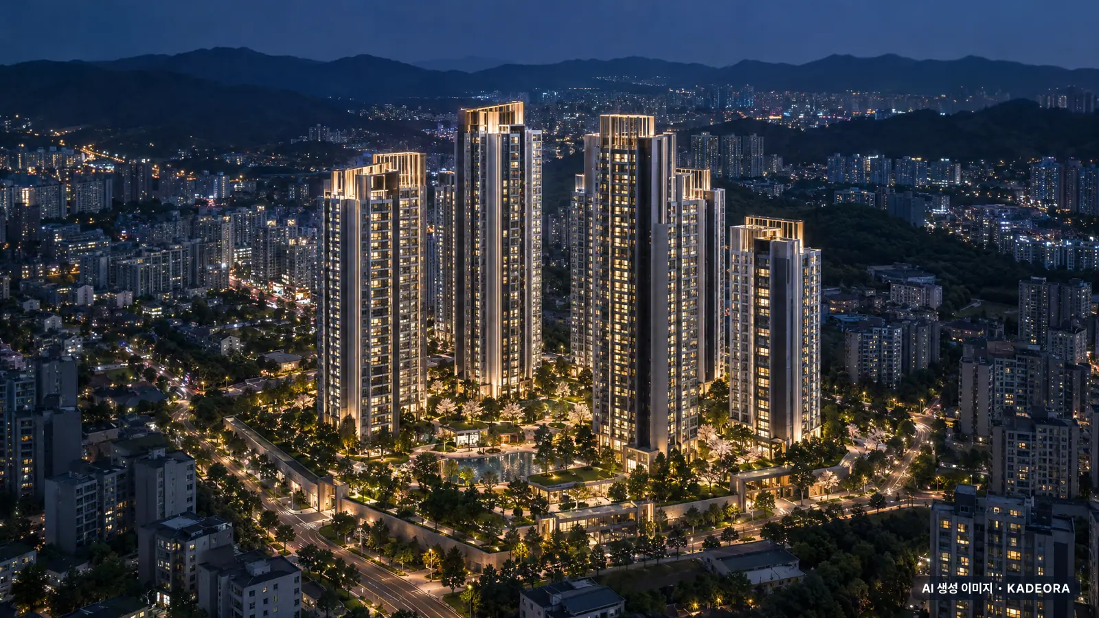 울산역 KTX 역세권 힐스테이트 단지 야경 AI 상상도 — 울주군 아파트 분양
