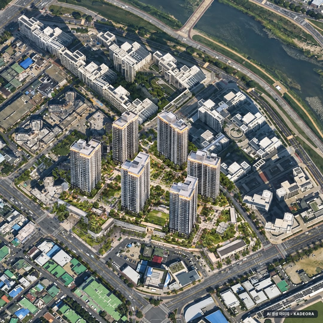 대전 하늘채 루시에르(2회차) 단지 전경 AI 상상도(주간 항공) — 대전 중구 착공 341세대