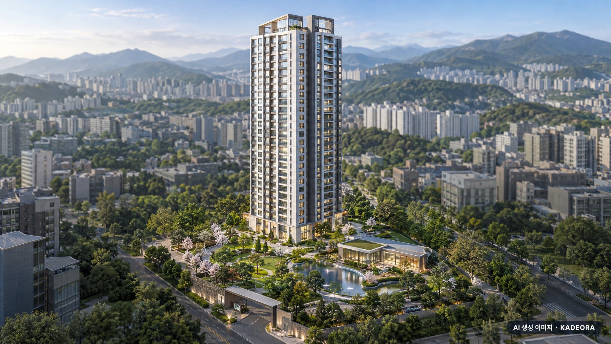 범어자이르네 단지 전경 AI 상상도(주간 항공) — 대구 수성구 착공 103세대