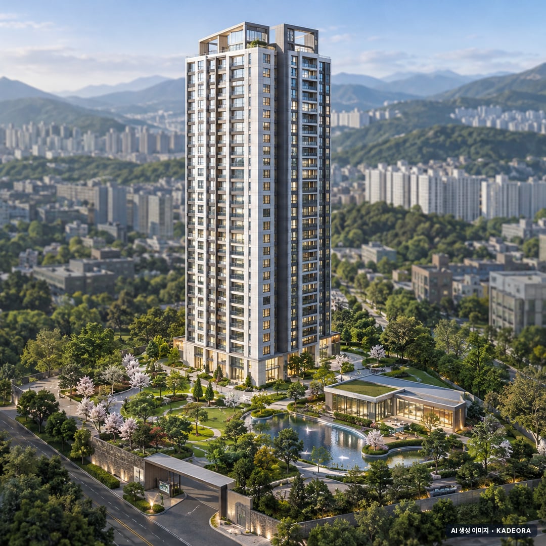 범어자이르네 단지 전경 AI 상상도(주간 항공) — 대구 수성구 착공 103세대
