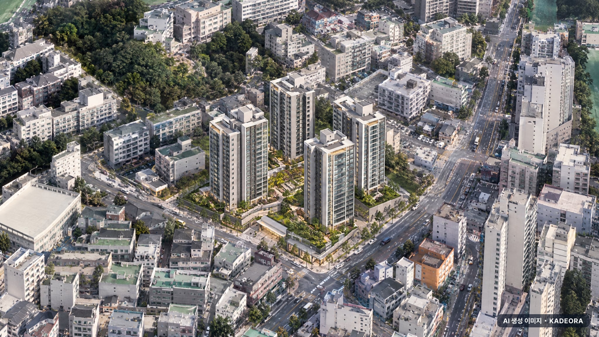 파주시 문산3리지구 단지 전경 AI 상상도(주간 항공) — 경기 파주시 관리처분인가 903세대