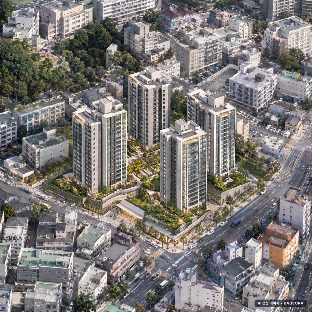 파주시 문산3리지구 조감도 AI 상상도(주간 항공) — 경기 파주시 관리처분인가 903세대