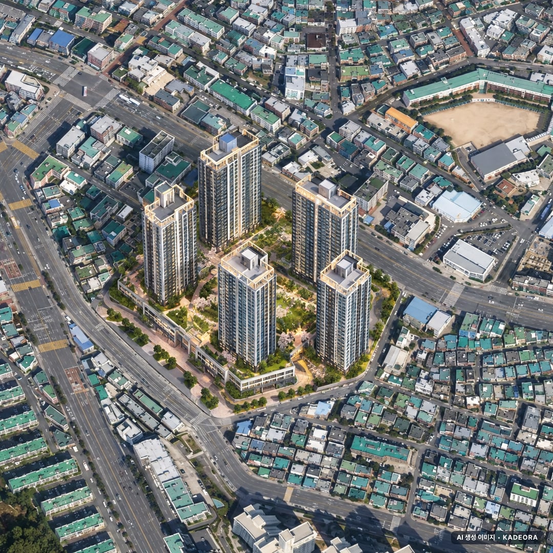 한화포레나 부산당리 단지 전경 AI 상상도(주간 항공) — 부산 사하구 착공 543세대