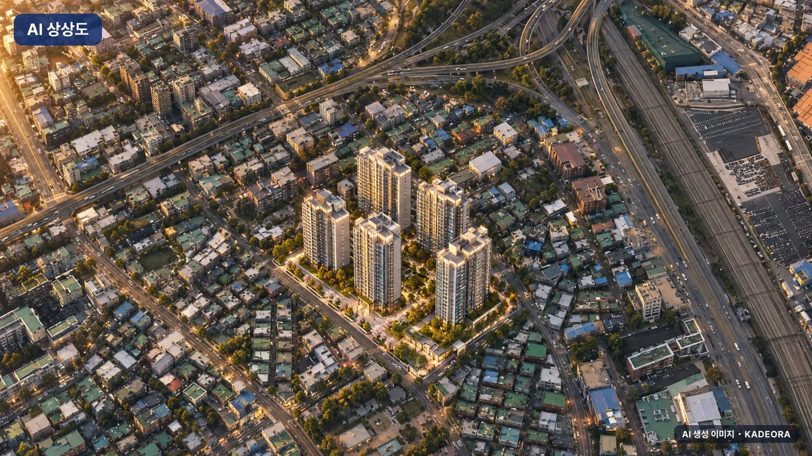 군포시 금정2구역 단지 전경 AI 상상도(노을 항공) — 경기 군포시 조합설립 999세대