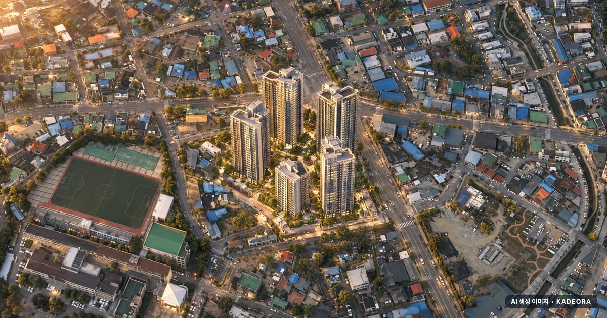 아산경남아너스빌 랜드마크49 단지 전경 AI 상상도(노을 항공) — 충남 아산시 착공 467세대