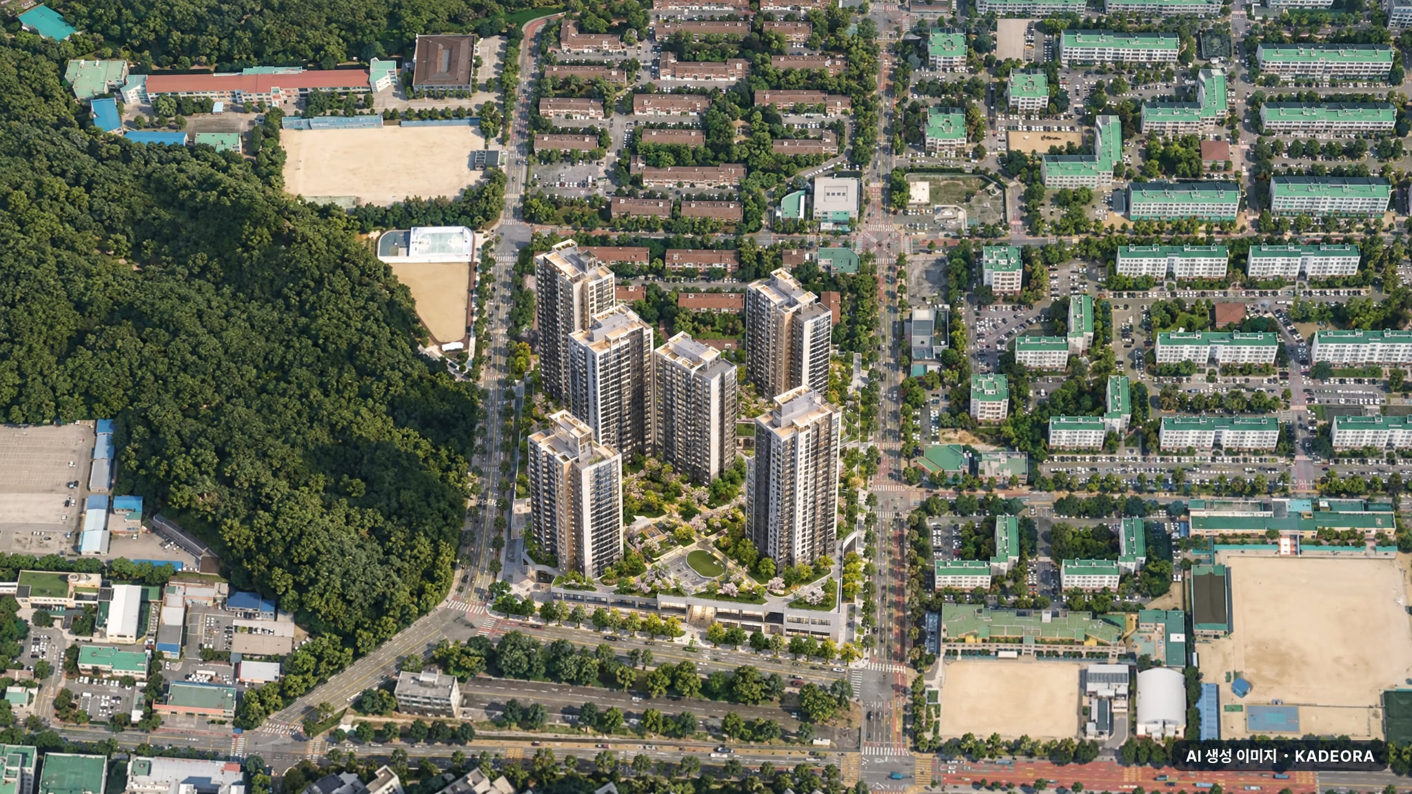 안산시 주공5단지1 단지 전경 AI 상상도(주간 항공) — 경기 안산시 관리처분인가 897세대