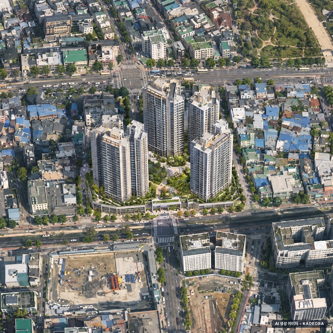 을지로2가 20-3 단지 전경 AI 상상도(주간 항공) — 서울 부지계획