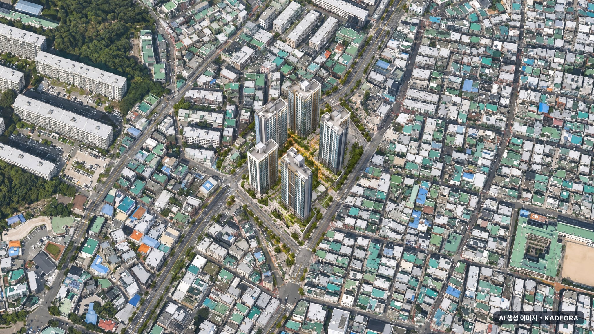 부산 동래구 명장5구역 재개발 단지 전경 AI 상상도(주간 항공) — 동래구