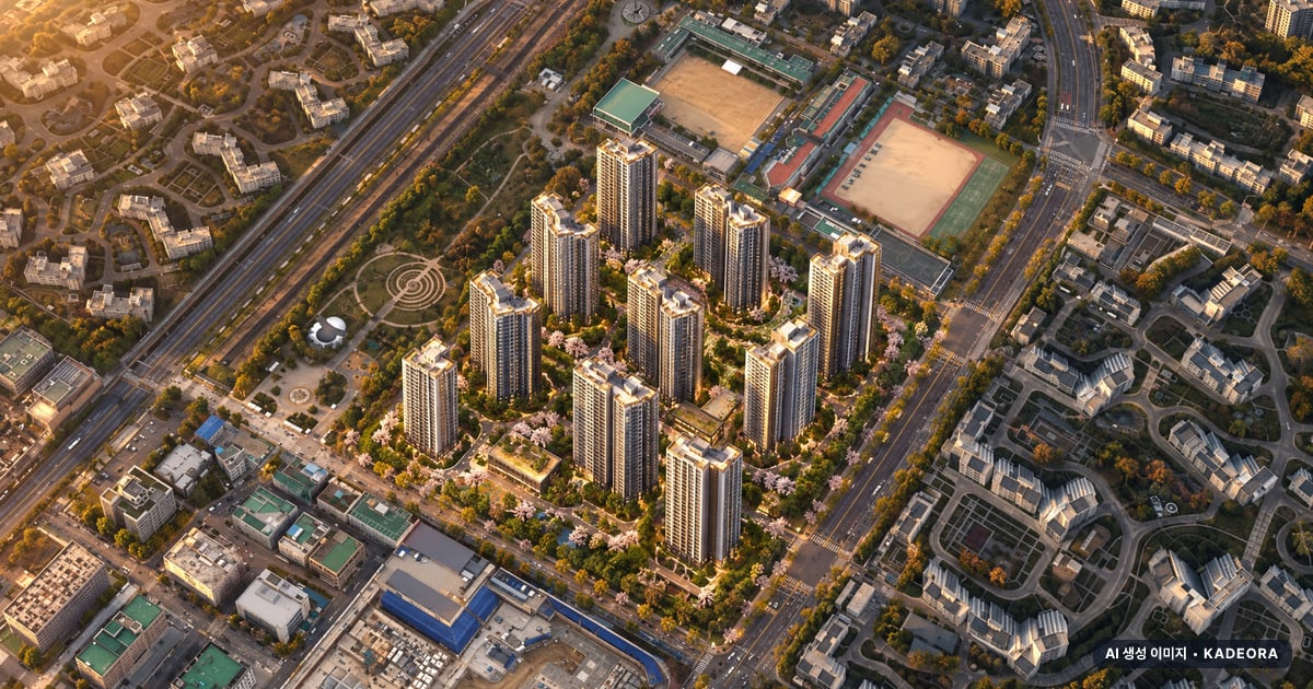 과천시 주공5단지구역 총 1,238세대 기준 AI 상상도(노을 항공) — 실제와 다를 수 있음