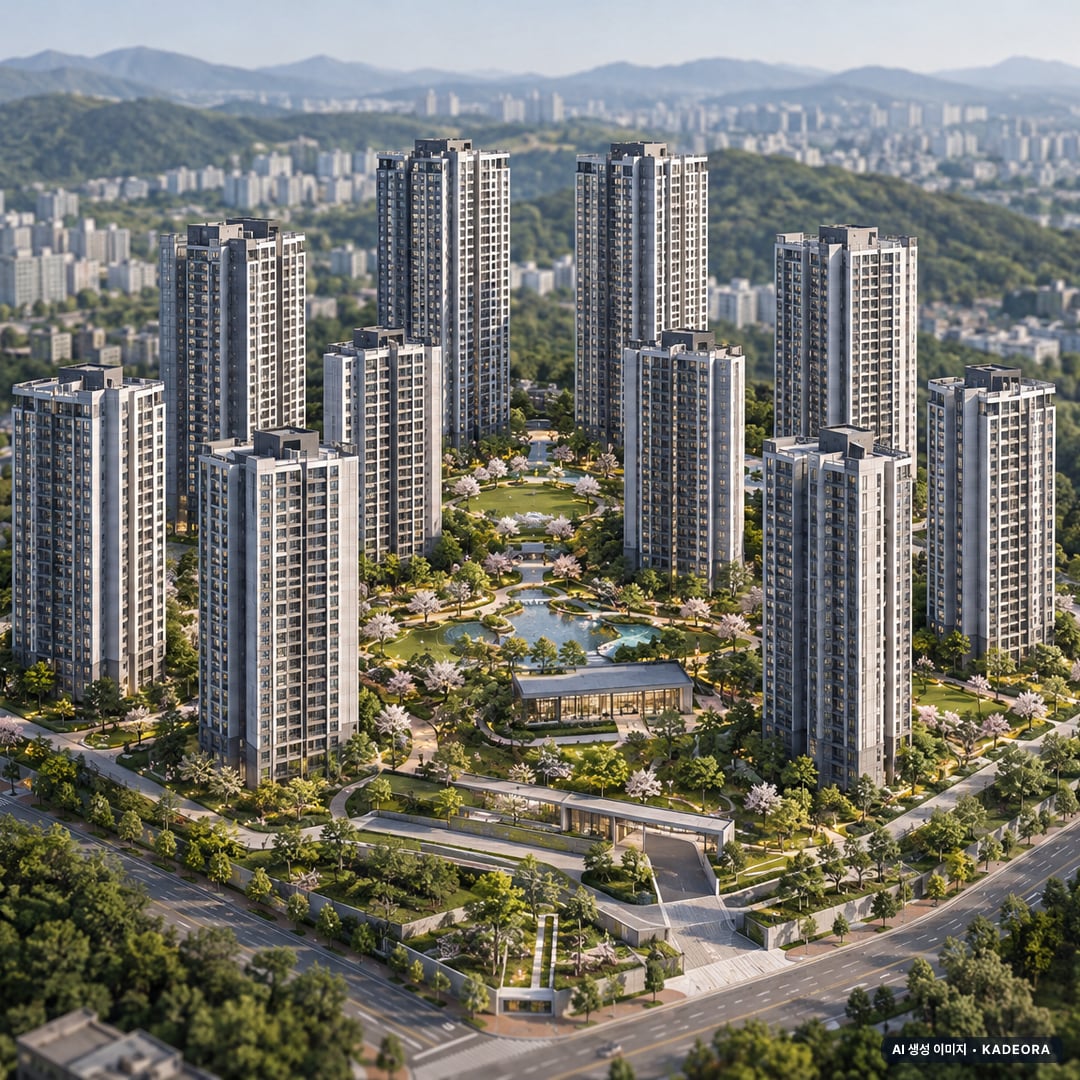 엘리프 검단 포레듀(AA32블록) 11개동·최고 15층·총 669세대 기준 AI 상상도 — 실제와 다를 수 있음 엘리프 검단 포레듀(AA32블록) 11개동·최고 15층·총 669세대 기준 AI 상상도(주간 항공) — 실제와 다를 수 있음