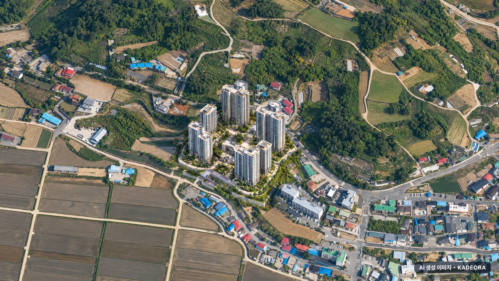 진도 승원팰리체 더 테라스 단지 전경 AI 상상도(주간 항공) — 전남 진도군 청약 진행