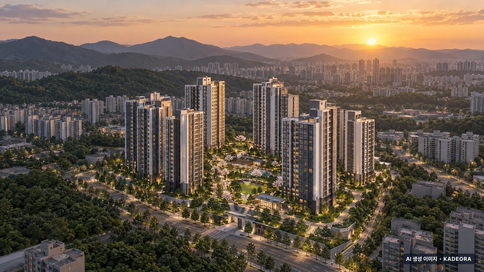 e편한세상 에코델타 센터포인트(19BL) 단지 전경 AI 상상도(저녁) — 강서구 아파트 분양