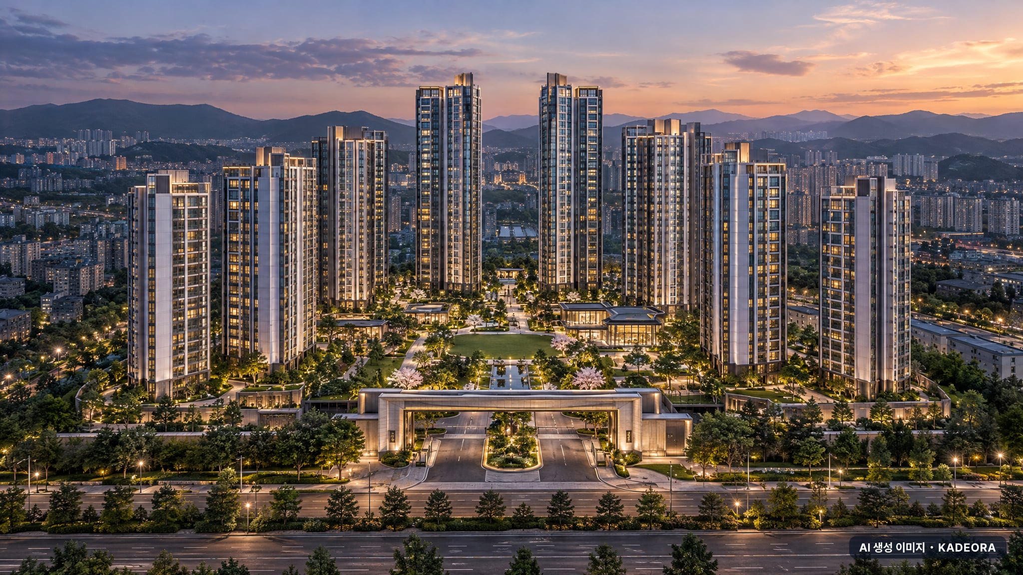 지웰 엘리움 양주 덕계역 10개동·최고 39층·총 1,595세대(이번 1,355세대 공급) 기준 AI 상상도(단지 입구) — 실제와 다를 수 있음
