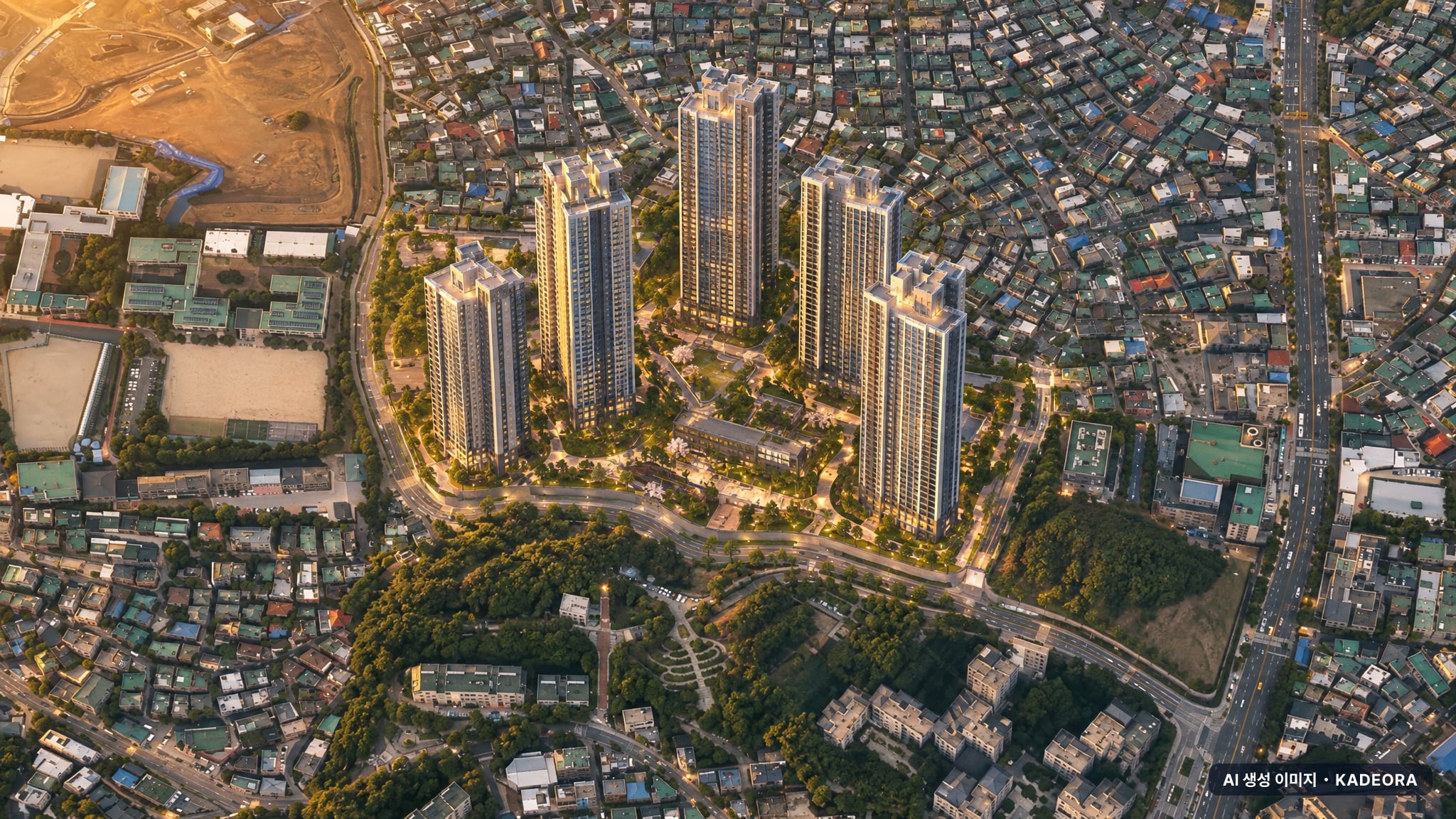 라클라체자이드파인 단지 전경 AI 상상도(노을 항공) — 서울 동작구 착공 369세대
