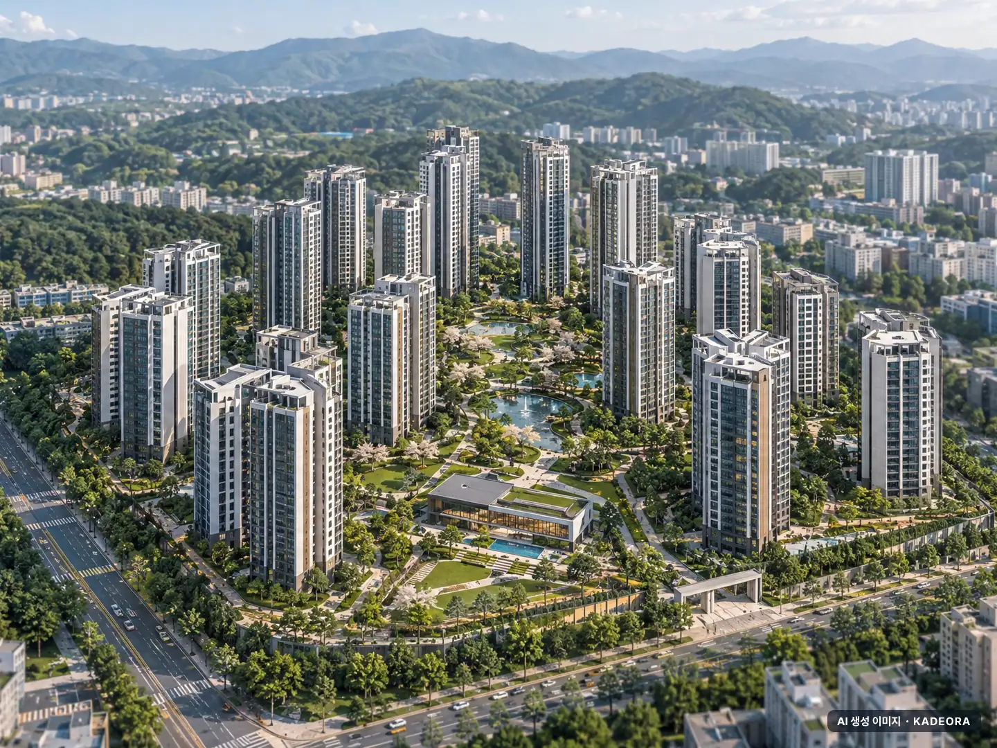 힐스테이트 도안리버파크 3단지 14개동·최고 35층·총 1,639세대(이번 1,223세대 공급) 기준 AI 상상도(주간 항공) — 실제와 다를 수 있음
